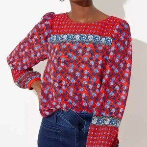 LOFT Border Floral Blouse L
